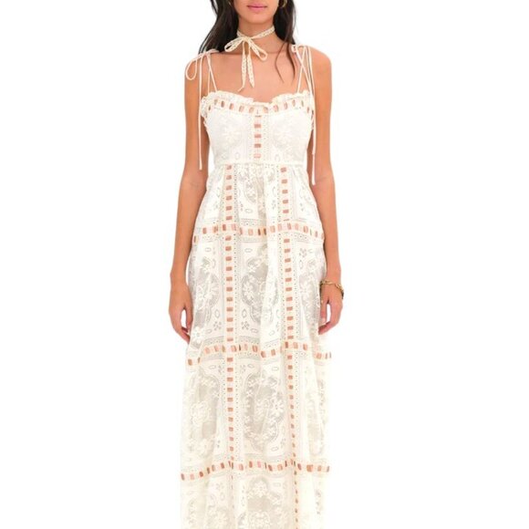 For Love And Lemons Charlotte White and Cream Maxi Dress - Picture 7 of 11